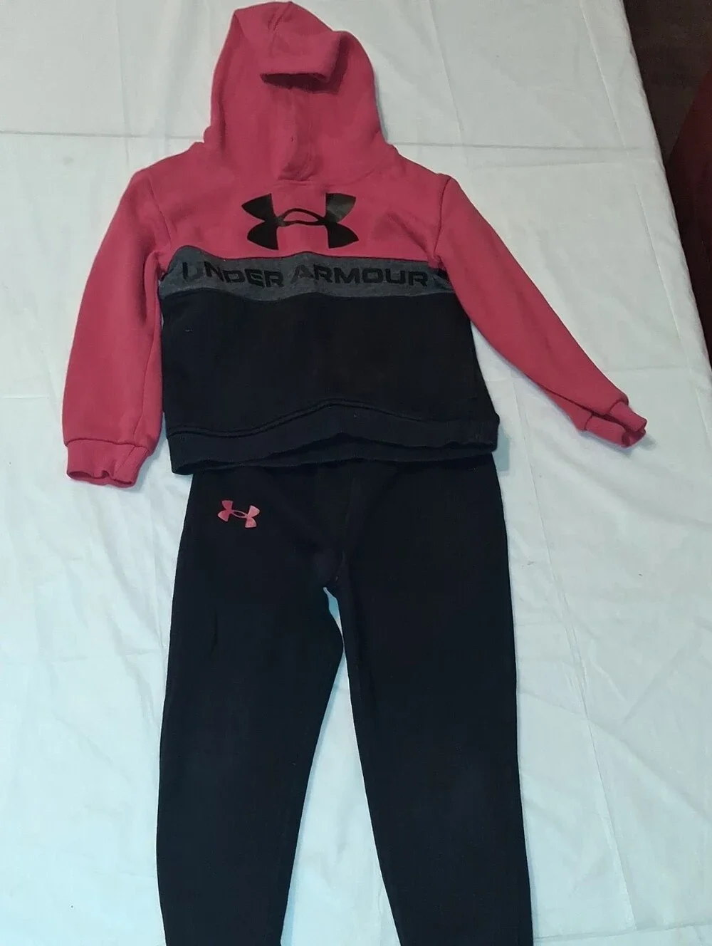 Under Armour Girls Pink and Black Colorblock Hoodie Pullover
